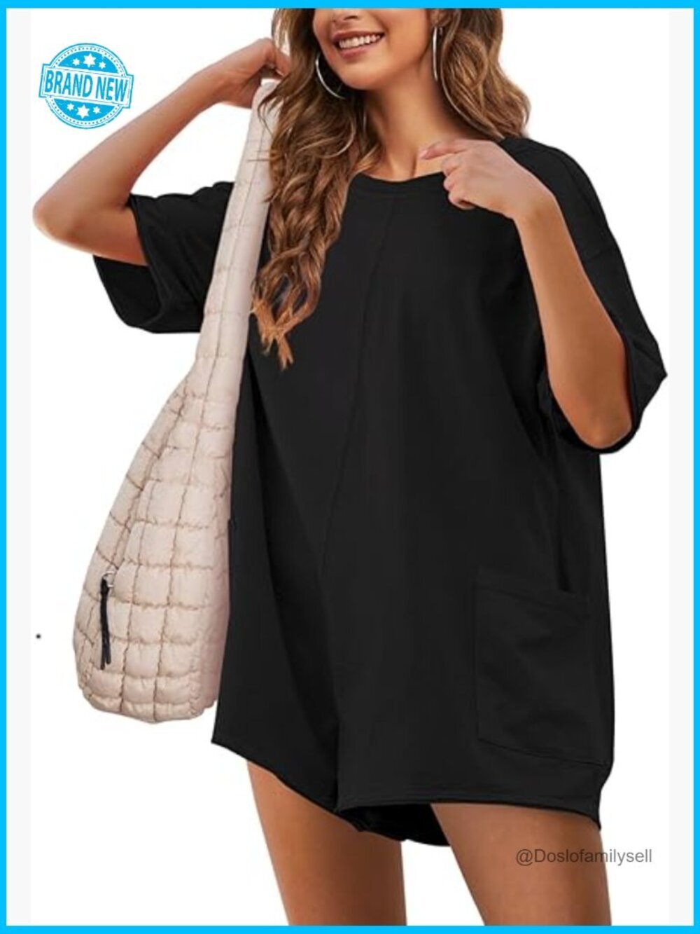 Oversized Short Sleeve Tee Romper Reversible Casual Jumpsuit with Pockets